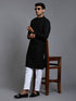 Vastramay Men's Black Cotton Blend Kurta and White Pant Set